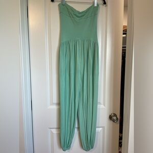 Free People Teal Turquoise Strapless Drop Waist Jumpsuit
